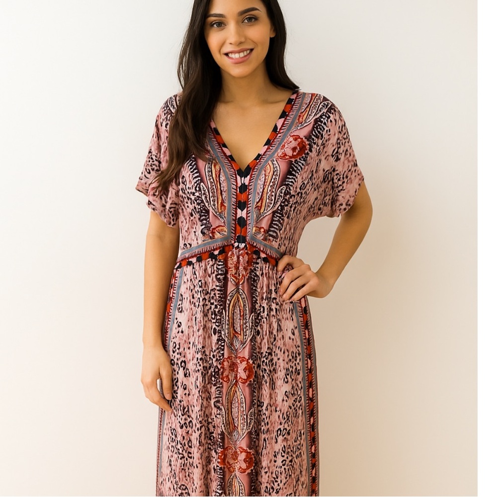 Hale Bob Pink and Black Leopard Print Dress